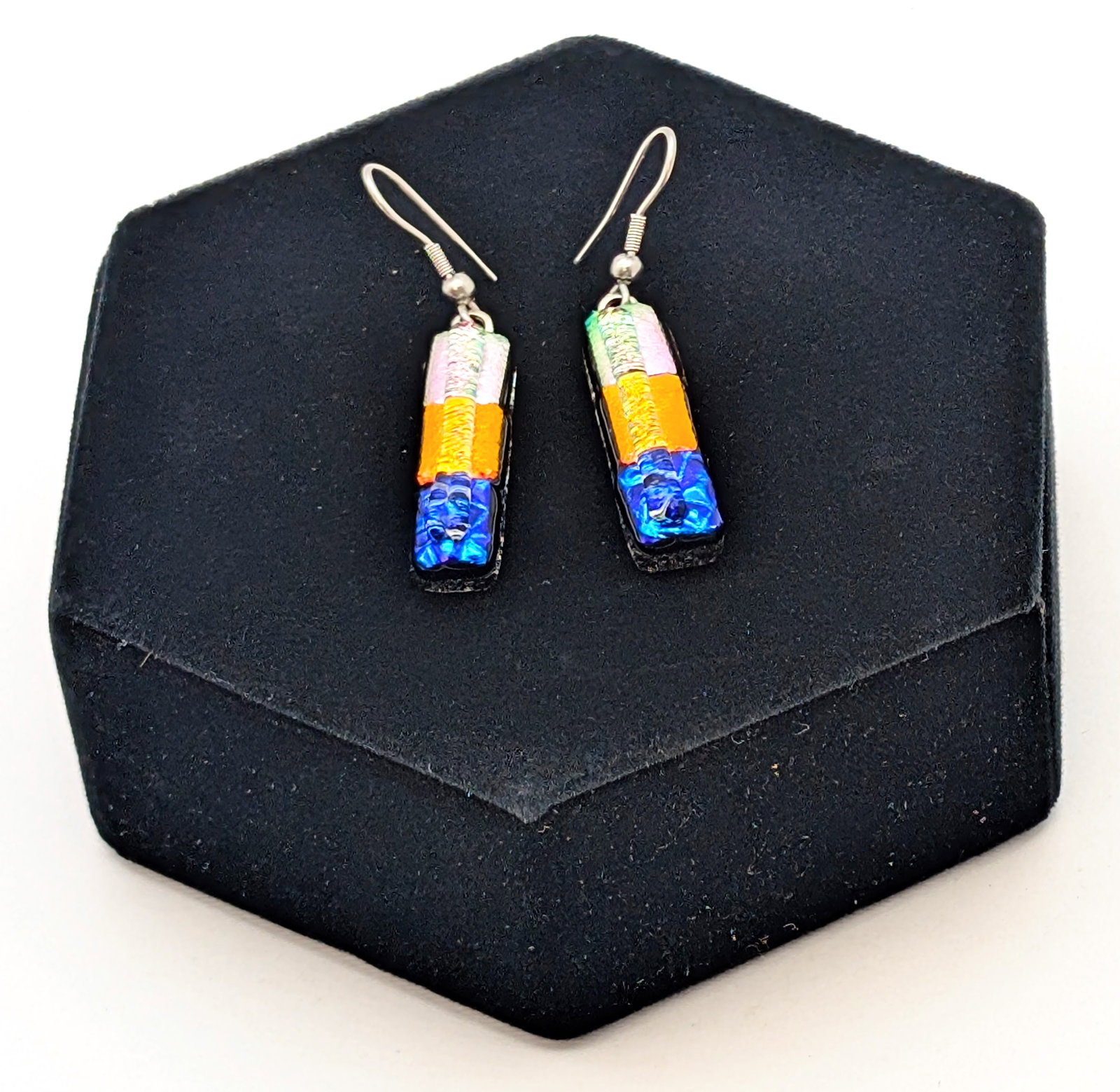 Dichroic Glass Dangle Earrings- Beautiful color combo - 2