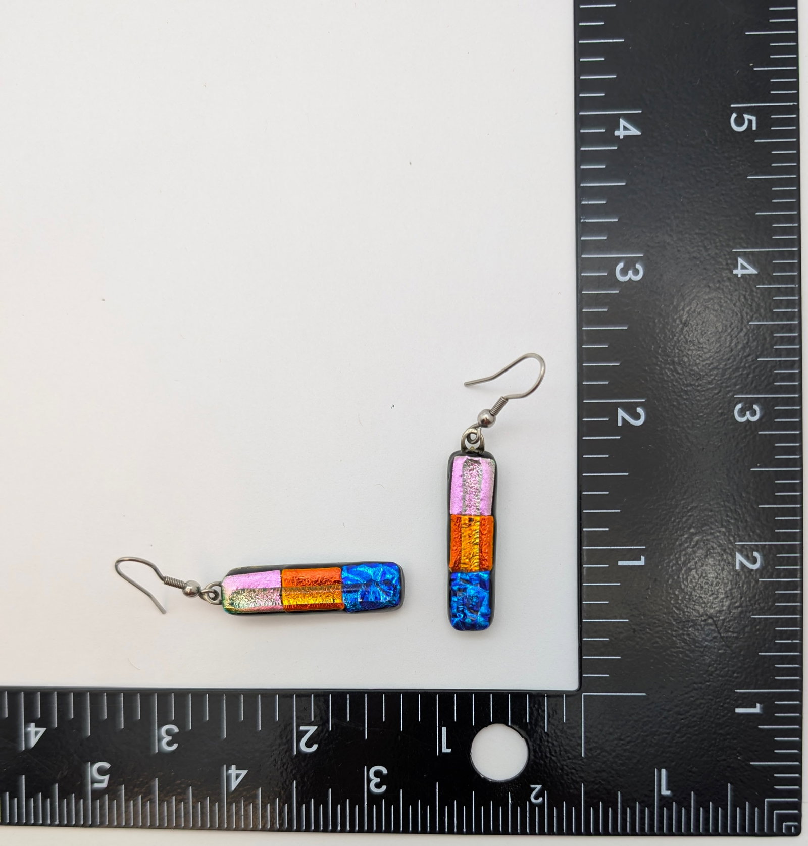 Dichroic Glass Dangle Earrings- Beautiful color combo - 4