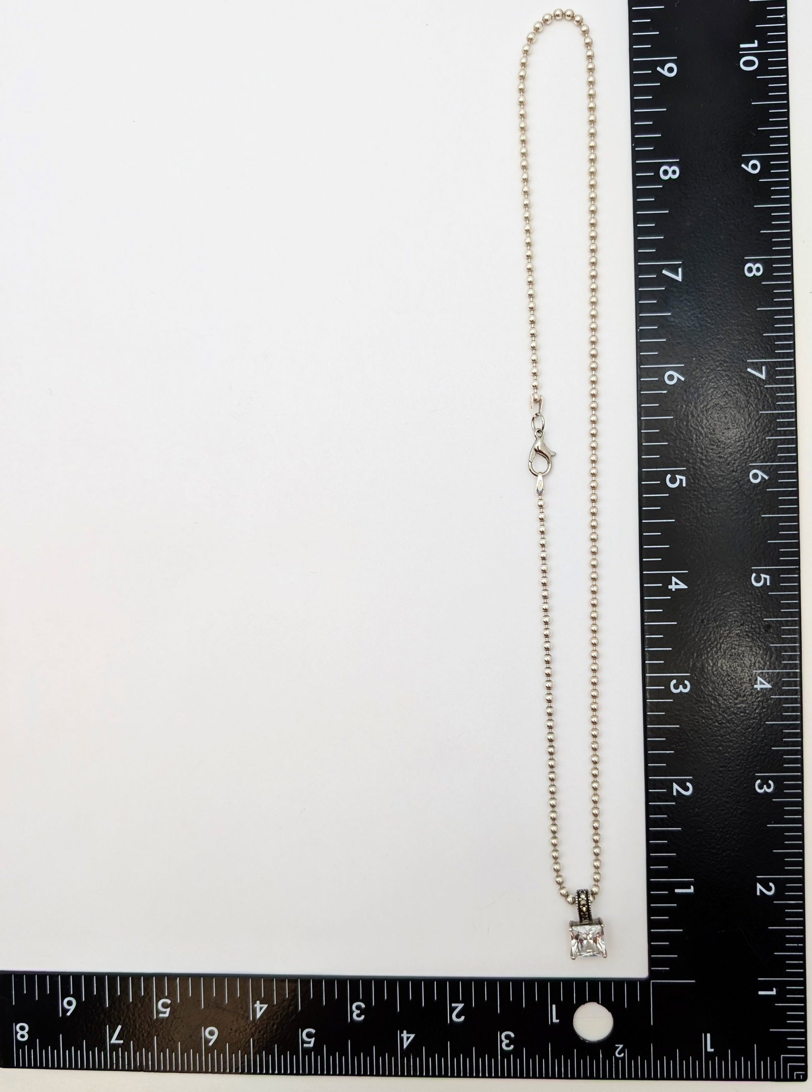 Timeless Sterling Silver Necklace w/ Square Pendant - 8
