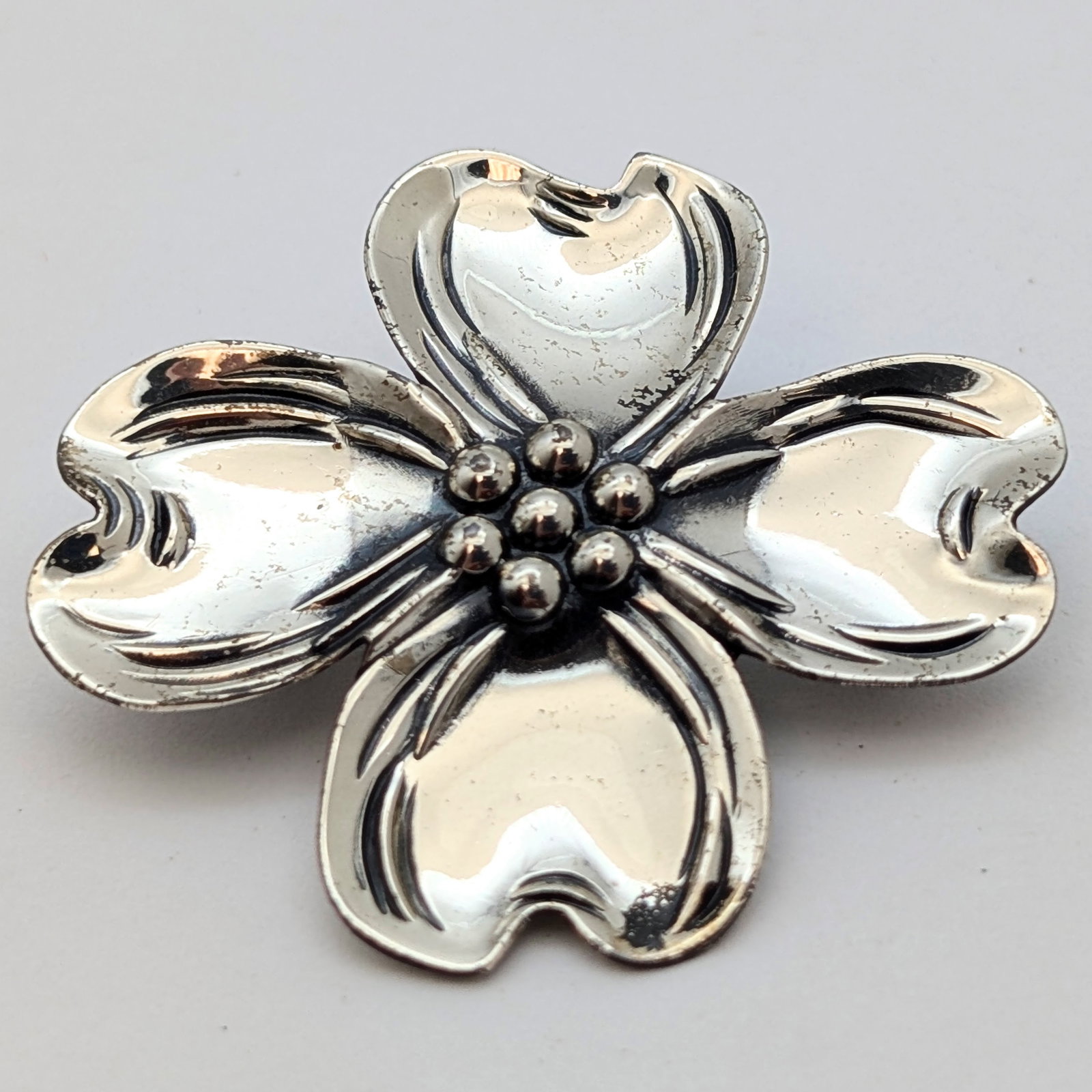 Vintage Beau Sterling Silver Dogwood Flower Brooch: 1in