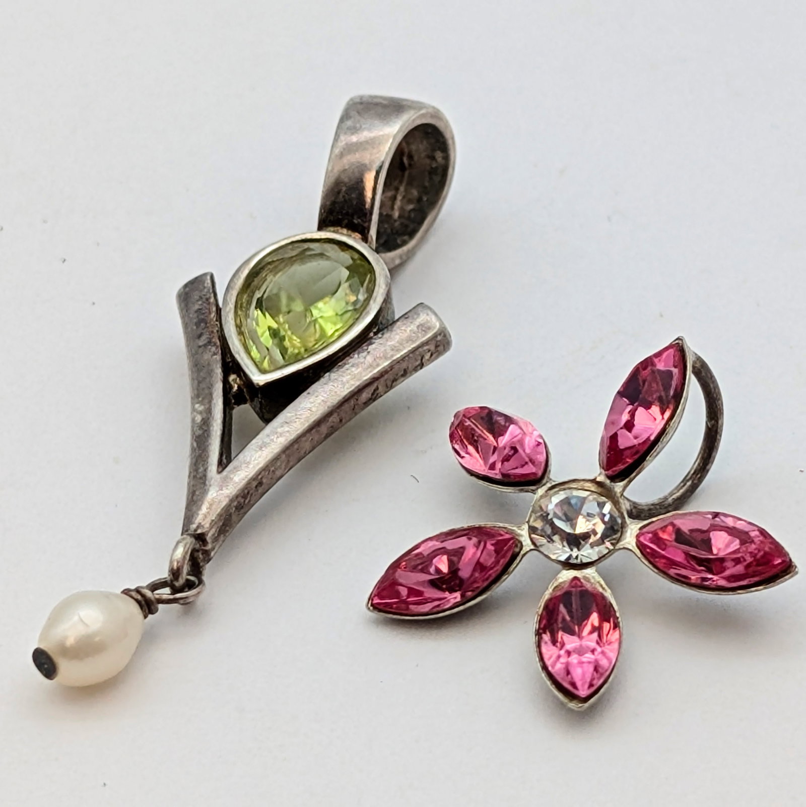 Lot of 5 Sterling Silver Pendants- Flower, Art Deco, Cross, etc - 6