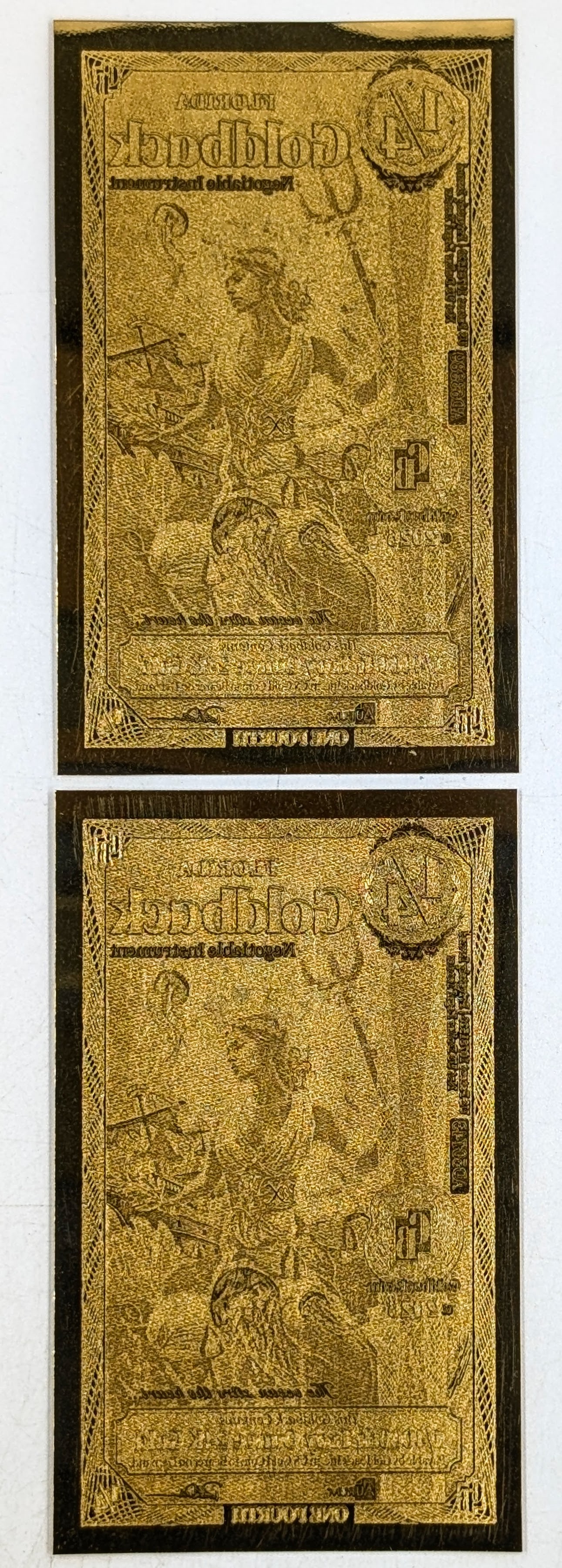 Lot of 2 - 2026 1/4 Florida Goldbacks 1/40000th Troy Ounce 24K Gold each - 2