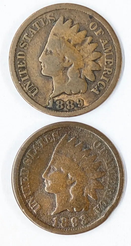 Lot of 2 Indian Cents- 1889, 1898: _