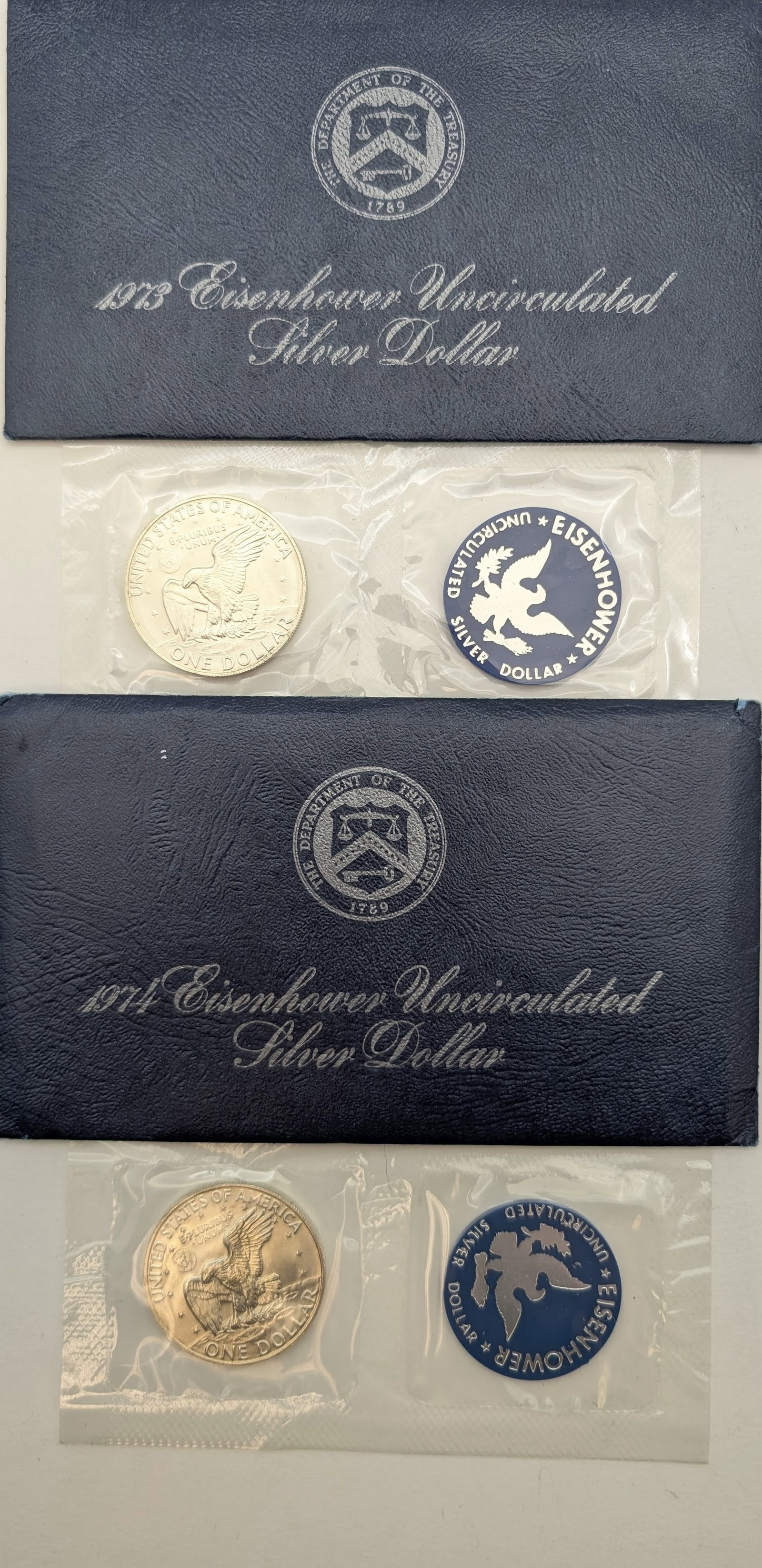 Lot of 2 Eisenhower " Ike" Uncirculated Silver Dollars- 1973-S, 1974-S - 2