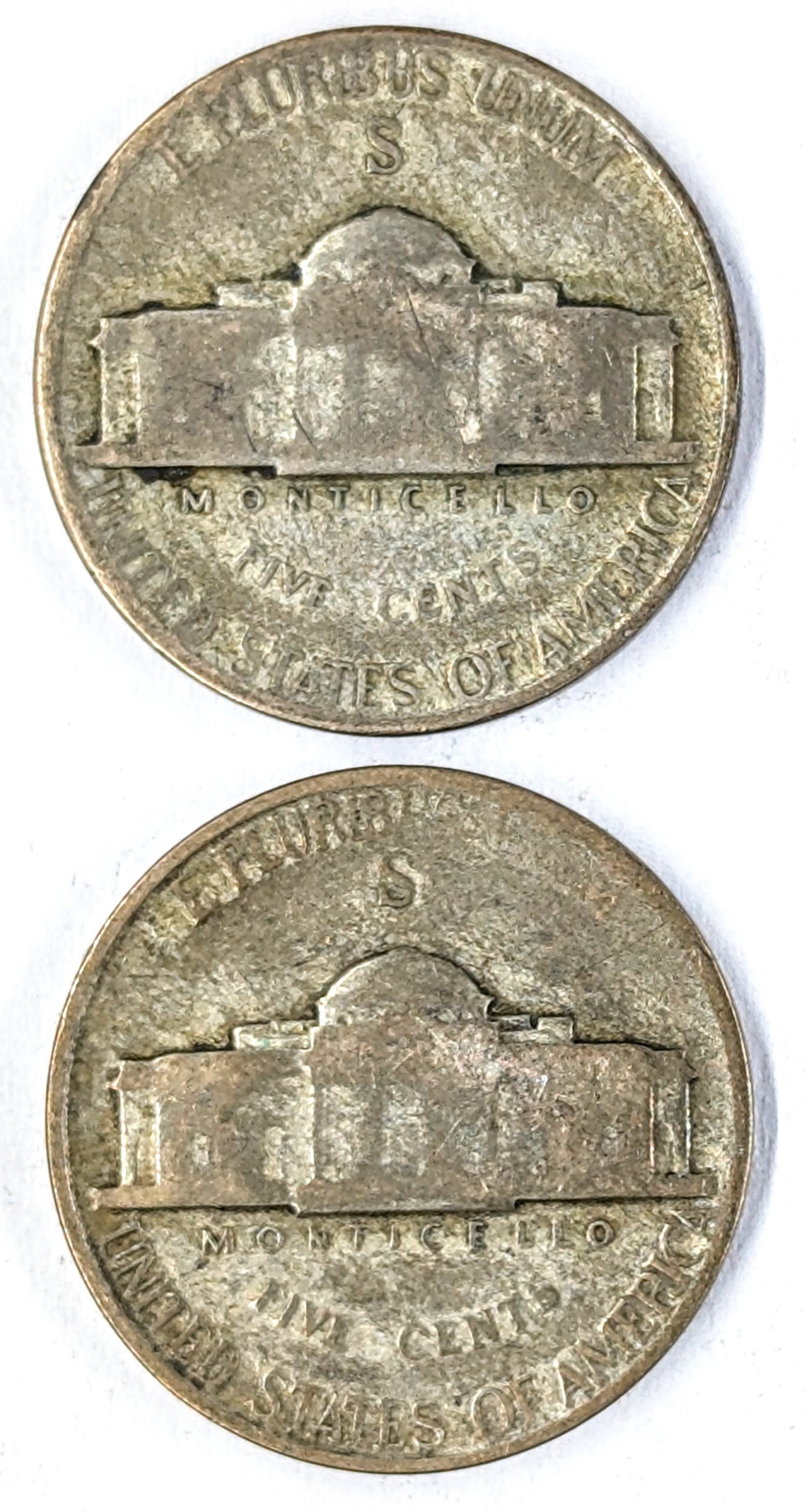 Lot of 2 Silver War Nickels - 1943-S, 1945-S - 2