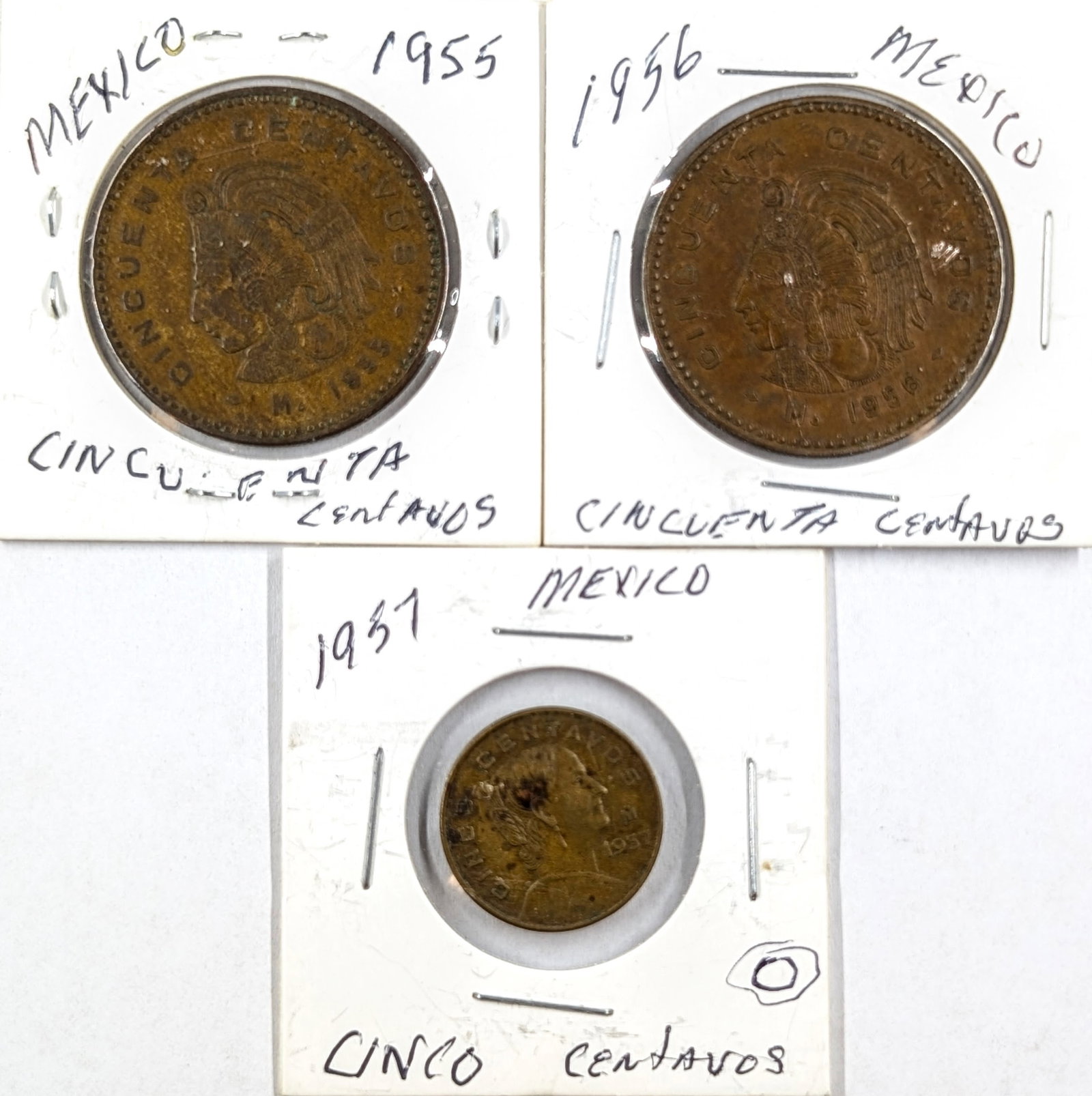 Lot of 3 Mexican Centavos Coins- 1955-1957: _