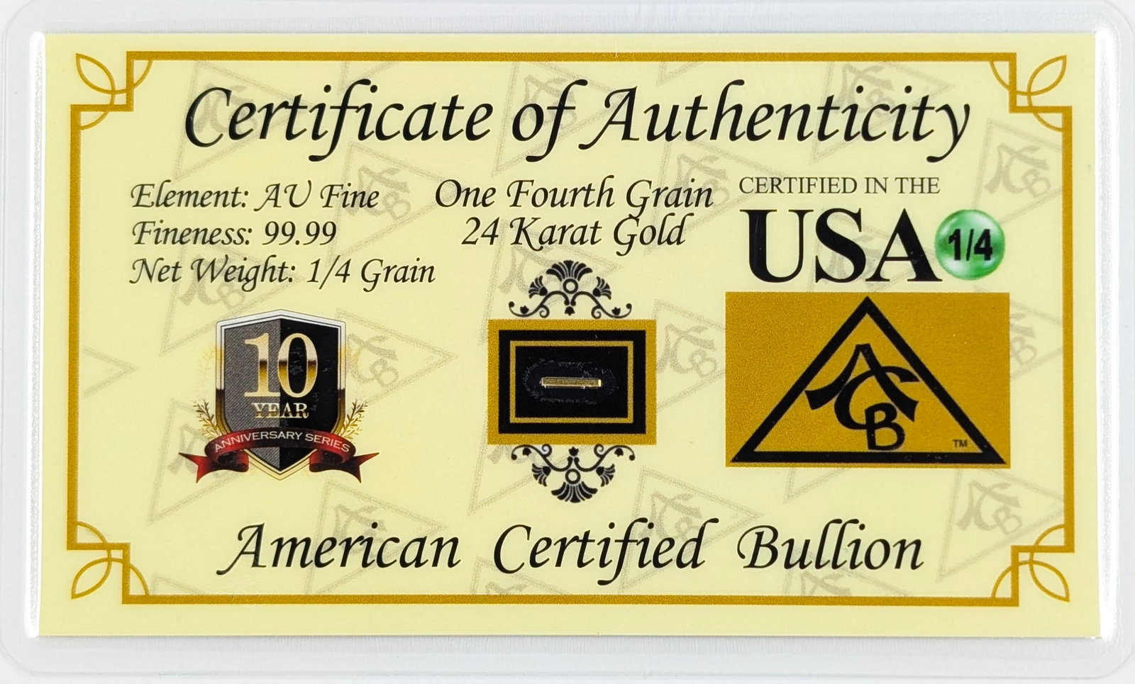 1/4 grain .999 Fine Gold - American Certified Bullion: _