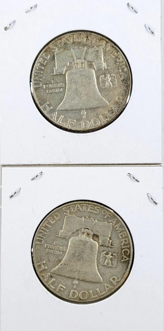 Lot of 2 Silver Franklin Half Dollars - 1960 P/D - 2