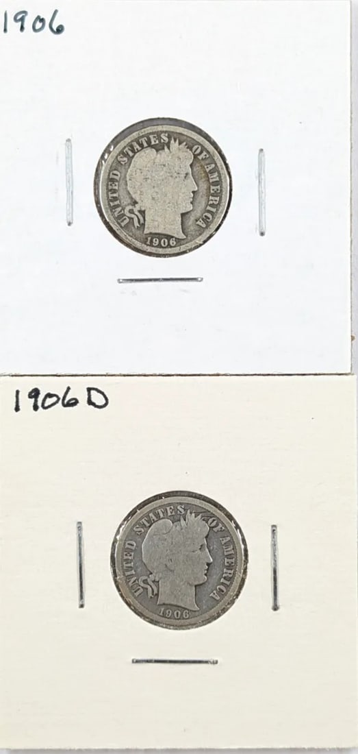 Lot of 2 Silver Barber Dimes - 1906 P/D: _