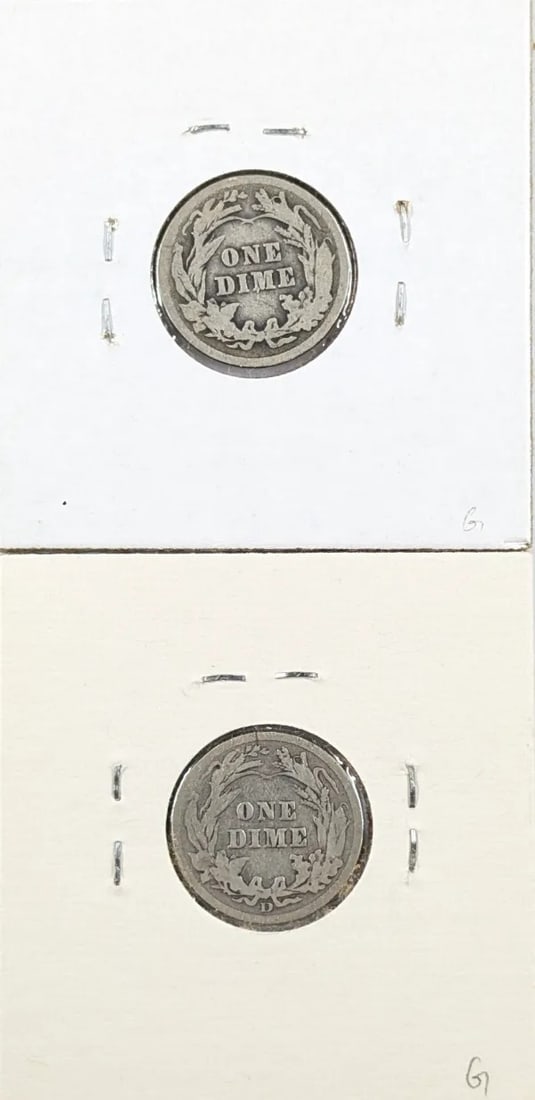 Lot of 2 Silver Barber Dimes - 1906 P/D - 2