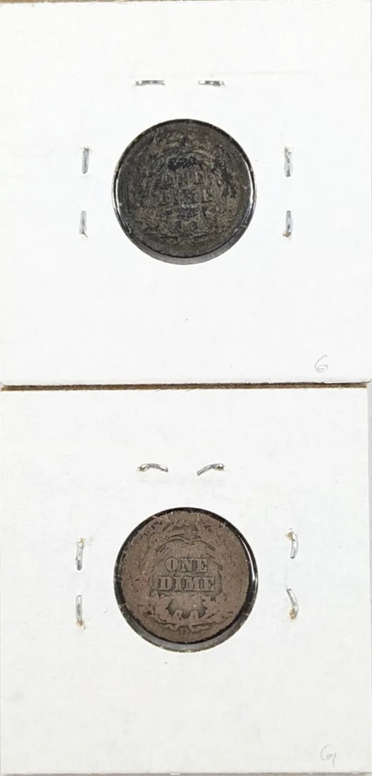 Lot of 2 Silver Barber Dimes - 1908 P/D - 2