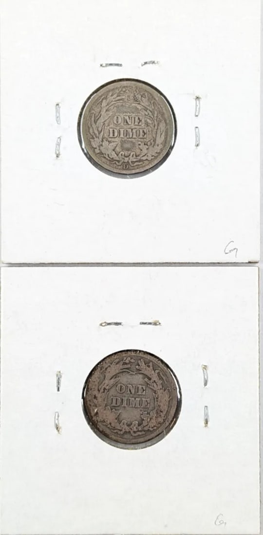 Lot of 2 Silver Barber Dimes - 1914 P/D - 2