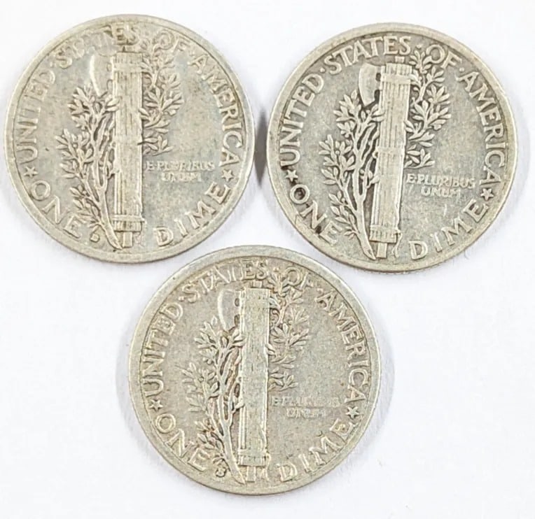Lot of 3 Silver Mercury Dimes - 1929 P/D/S - 2