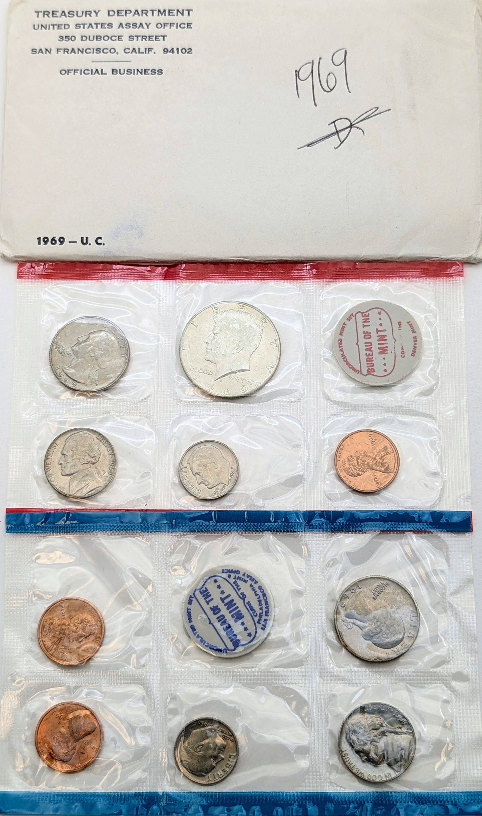 1969 US Mint Uncirculated Set w/ Silver JFK Half: 40% Silver