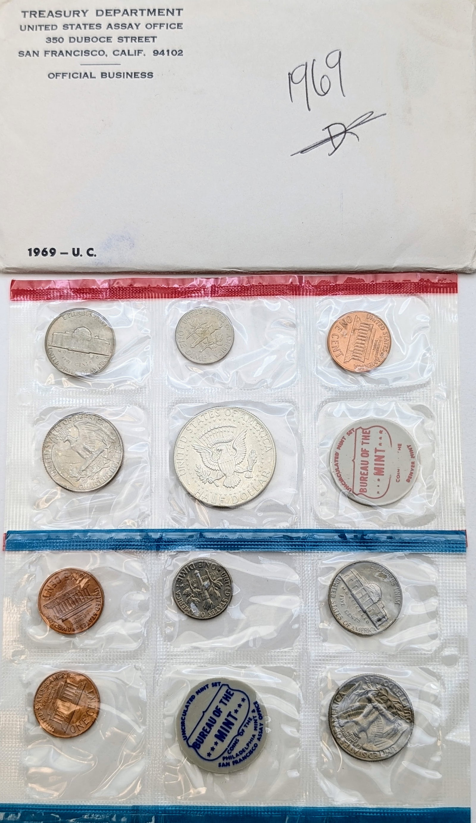 1969 US Mint Uncirculated Set w/ Silver JFK Half - 2