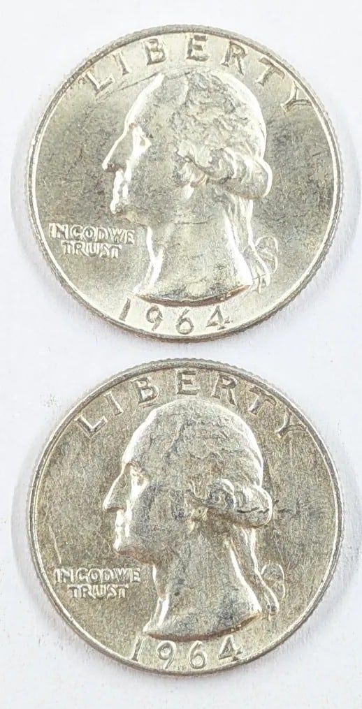 Lot of 2 Uncirculated Silver Washington Quarters - 1964 P/D (1 of 2)