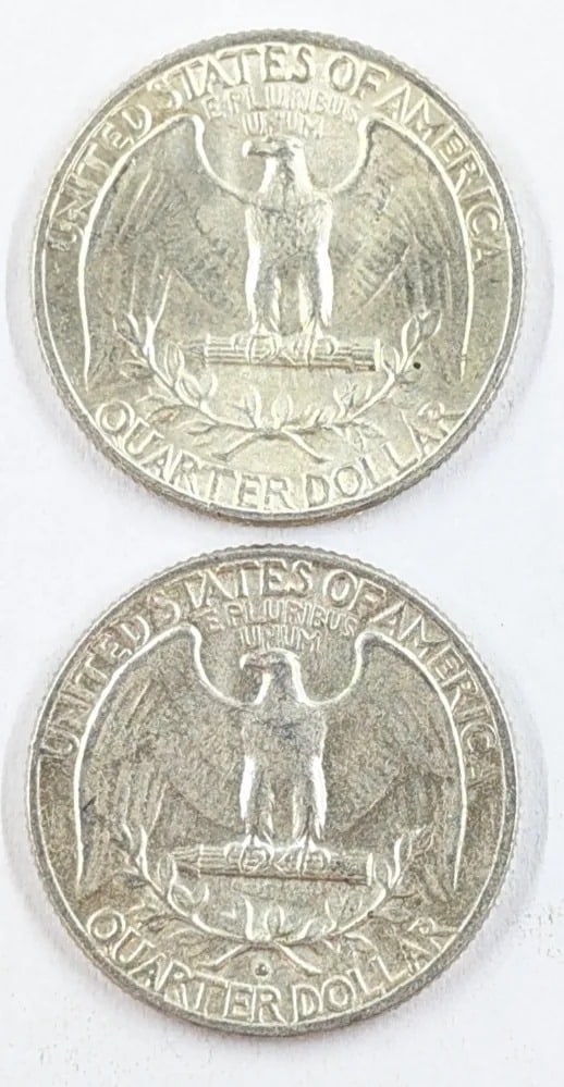 Lot of 2 Uncirculated Silver Washington Quarters - 1964 P/D - 2