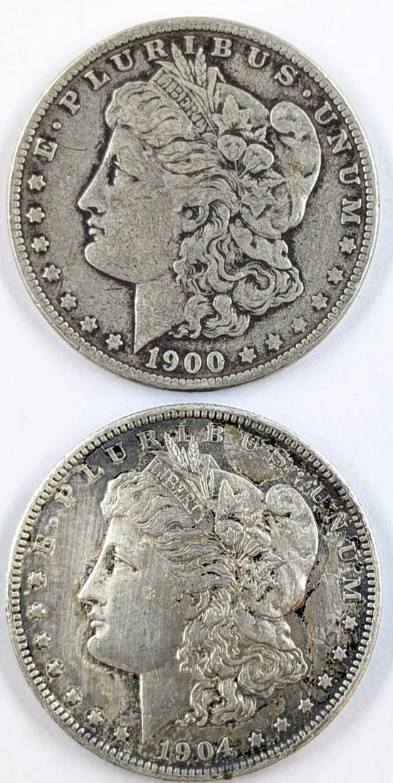 Lot of 2 Morgan Silver Dollars - 1900-O, 1904-O (1 of 2)