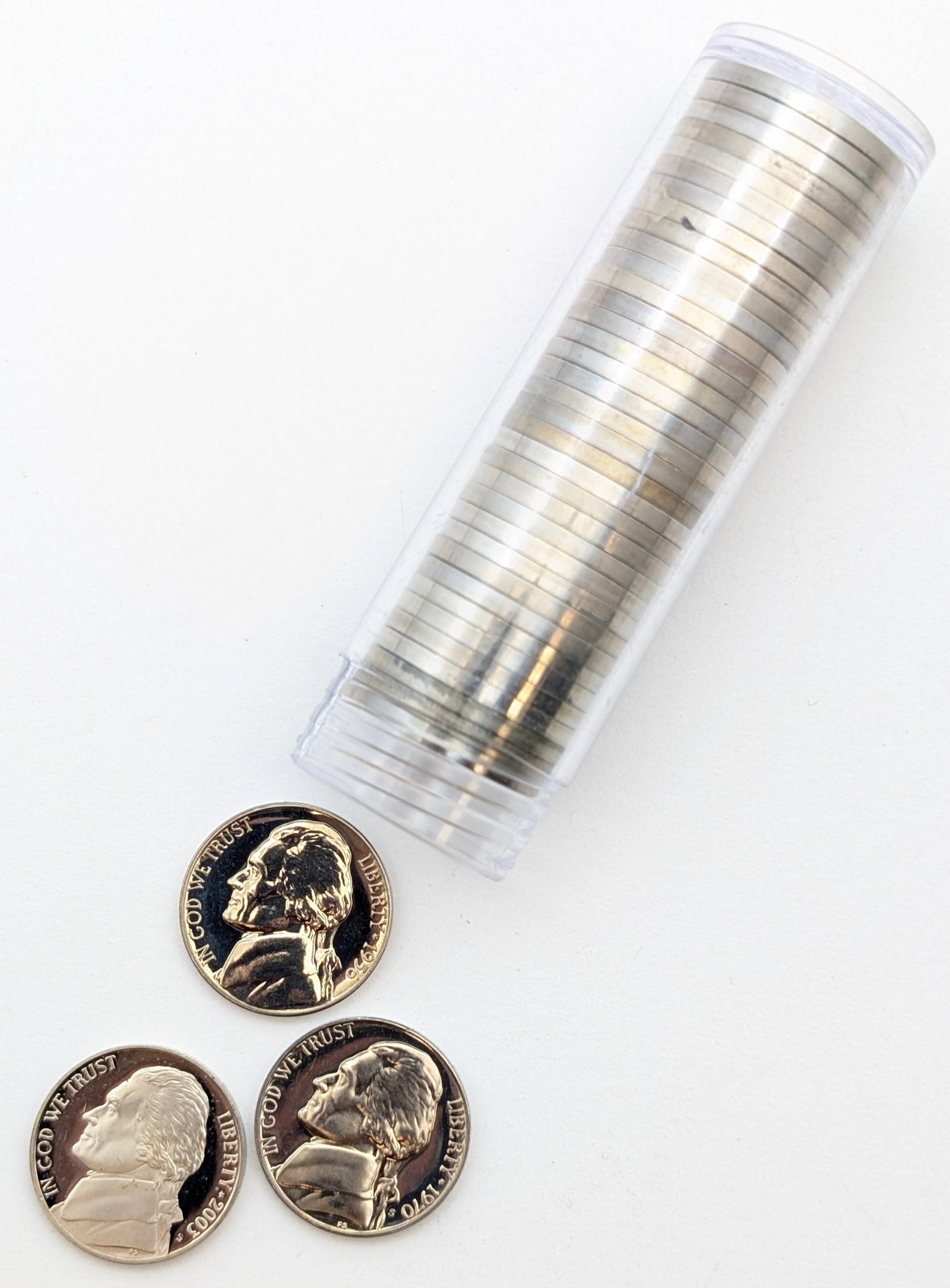 Tube of 40- Jefferson Nickels- Mixed Dates: Some Proof, Some Uncirculated