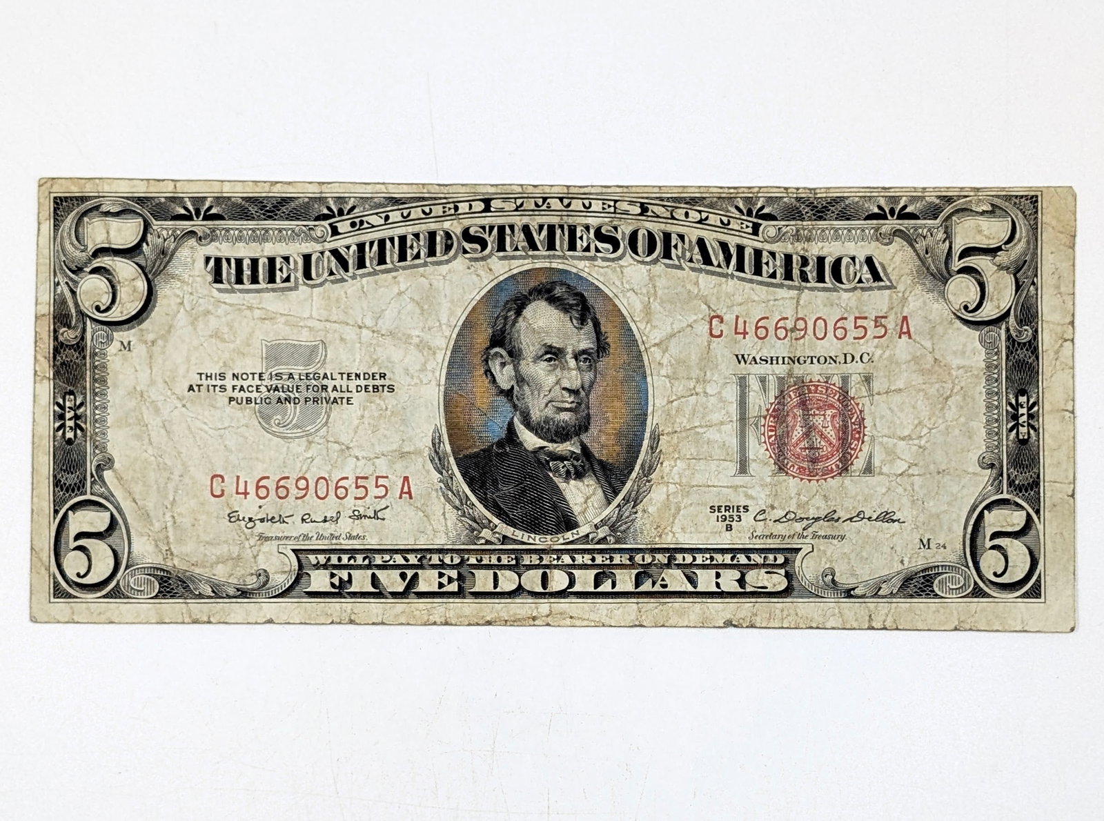 1953 B $5 Note - Red Seal: Circulated