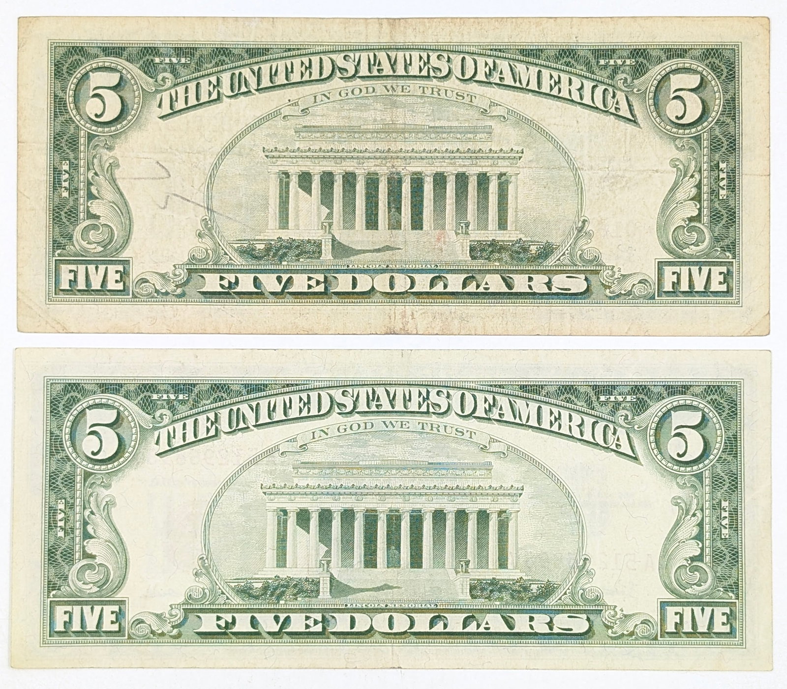 Lot of 2 - 1963 $5 Notes - Star Note, Red Seals - 2