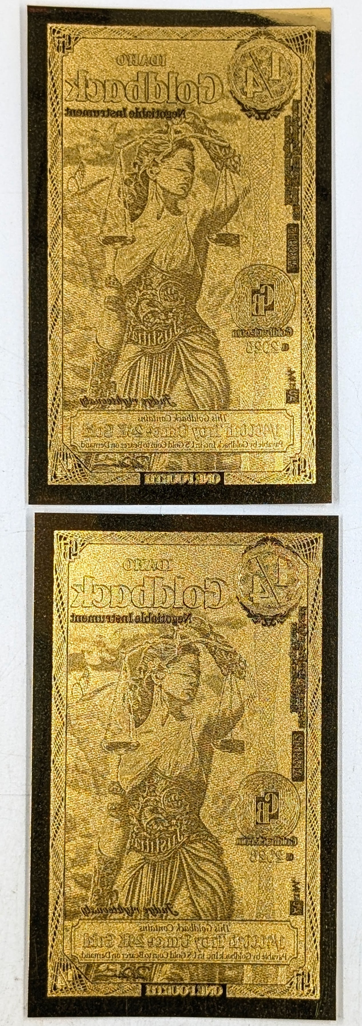 Lot of 2 - 2026 1/4 Idaho Goldbacks 1/40000 th Troy Ounce 24K Gold each - 2