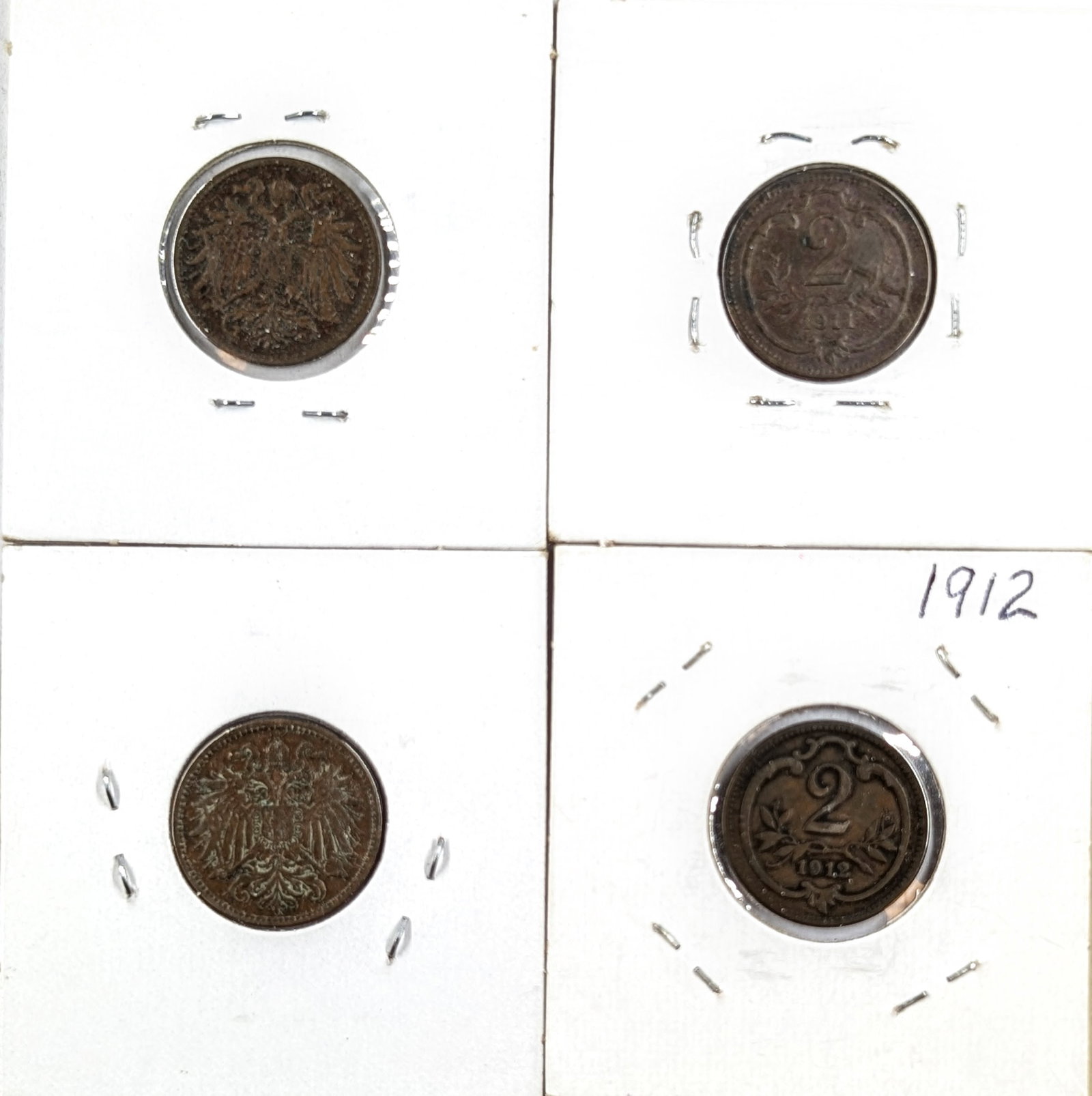 Lot of 4 Austria 2 Heller Coins- 1910-1912 - 2