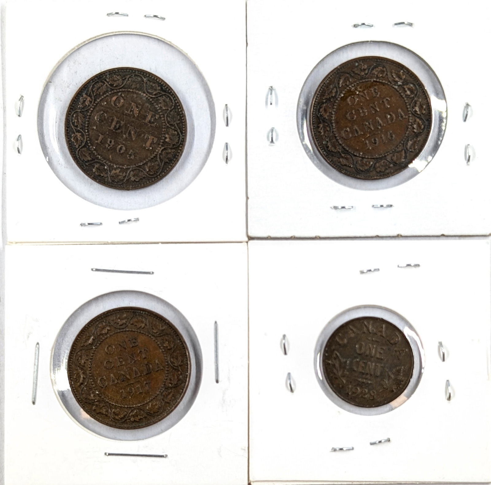 Lot of 4 Canadian Large Cents- 1905-1928 - 2