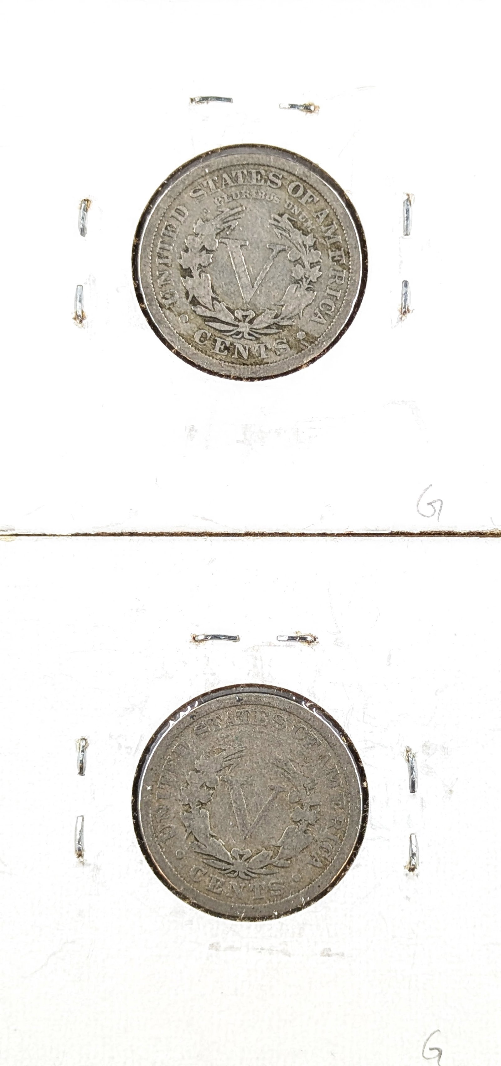 Lot of 2 V Nickels- 1910, 1911 - 2