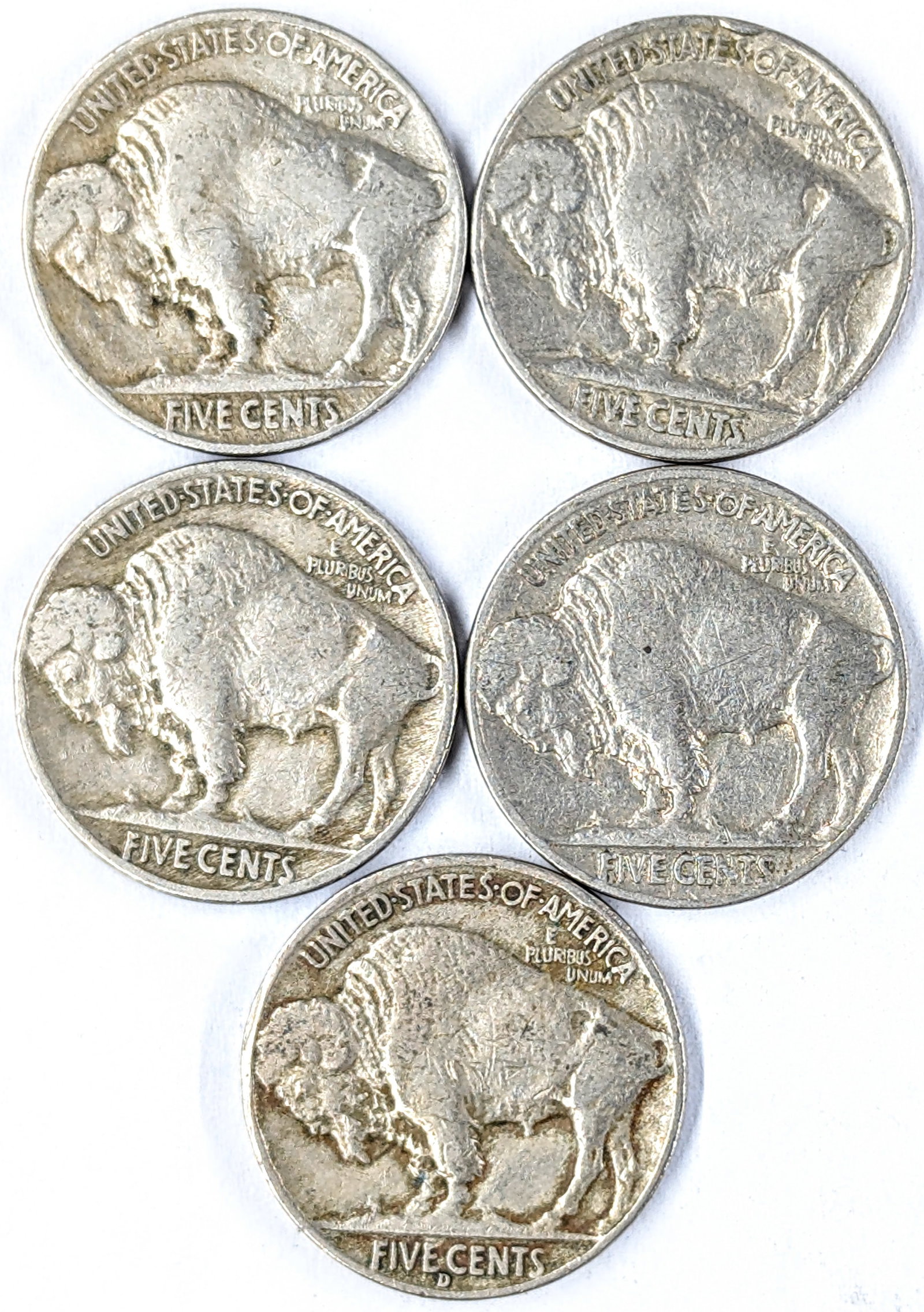 Lot of 5 Buffalo Head Nickels - 1930-1938 - 2