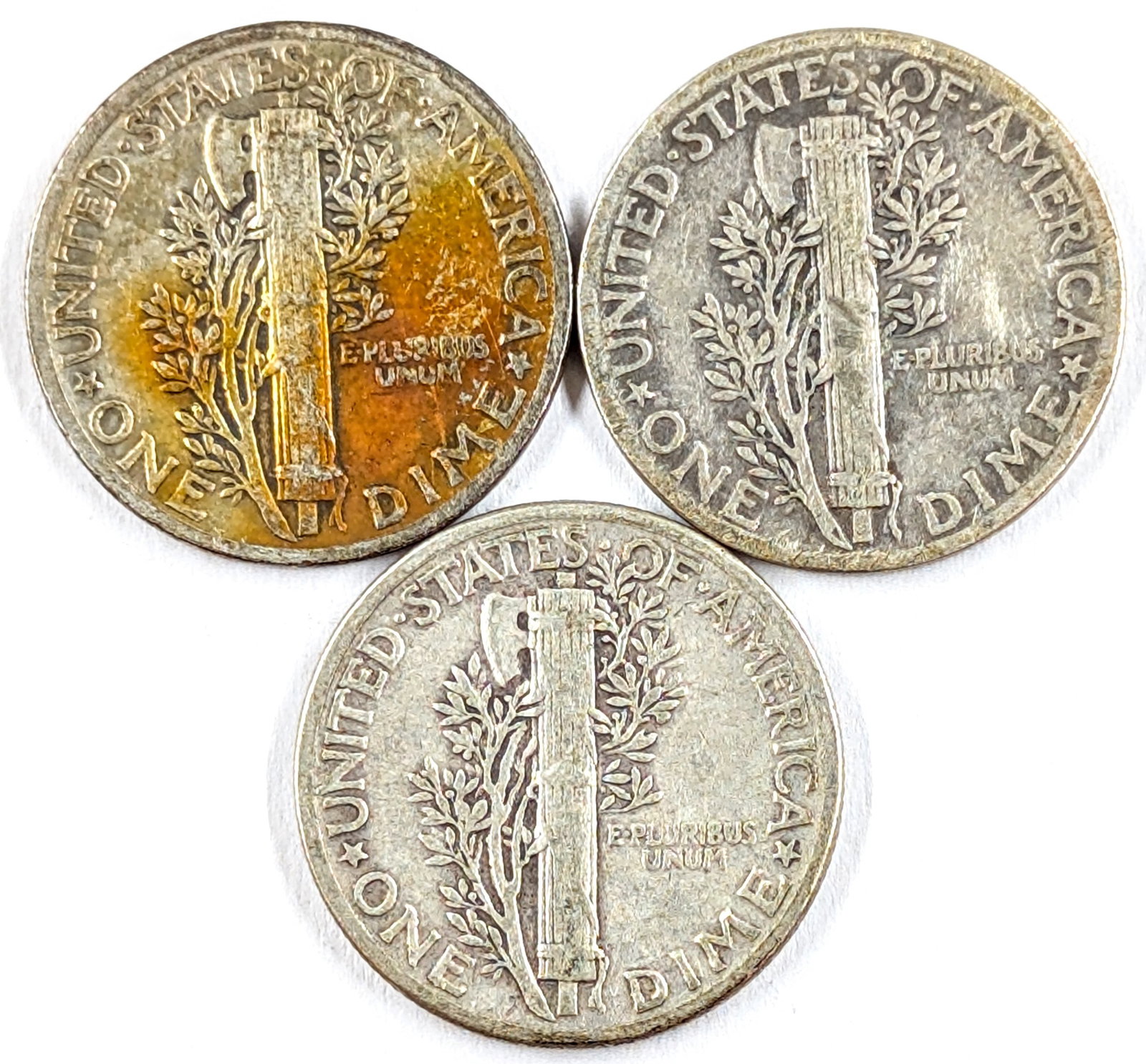 Lot of 3 Silver Mercury Dimes - All 1943 - 2