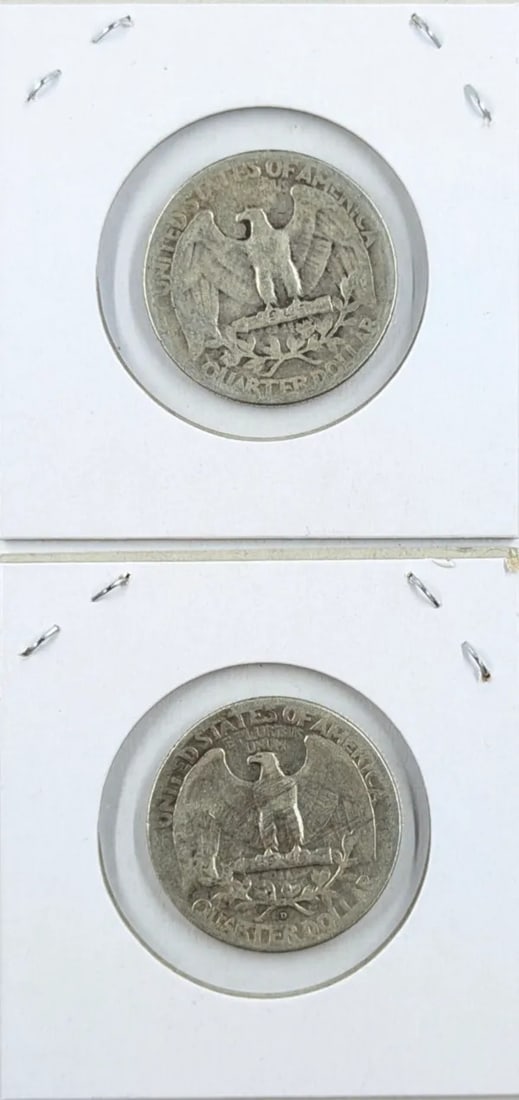 Lot of 2 Silver Washington Quarters - 1942 P/D - 2