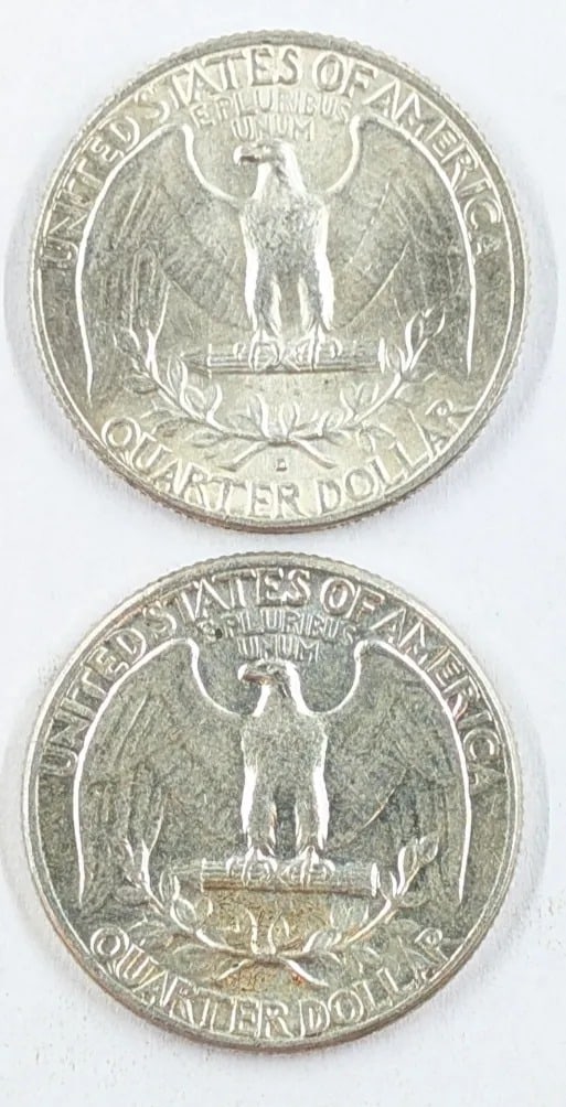 Lot of 2 Uncirculated Silver Washington Quarters - 1964 P/D - 2
