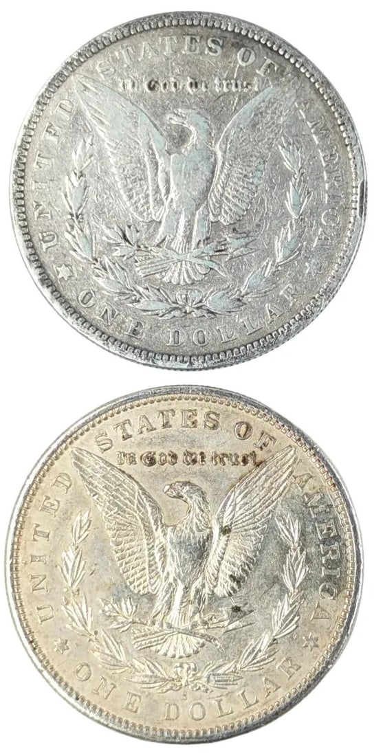 Lot of 2 Morgan Silver Dollars - 1879, 1880-S - 2