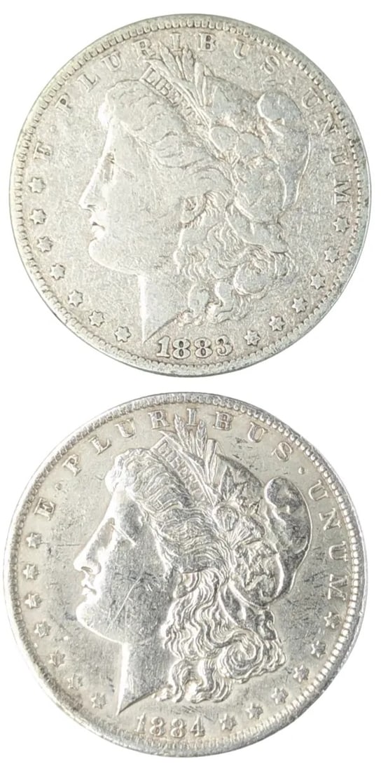 Lot of 2 Morgan Silver Dollars - 1883, 1884-O: _