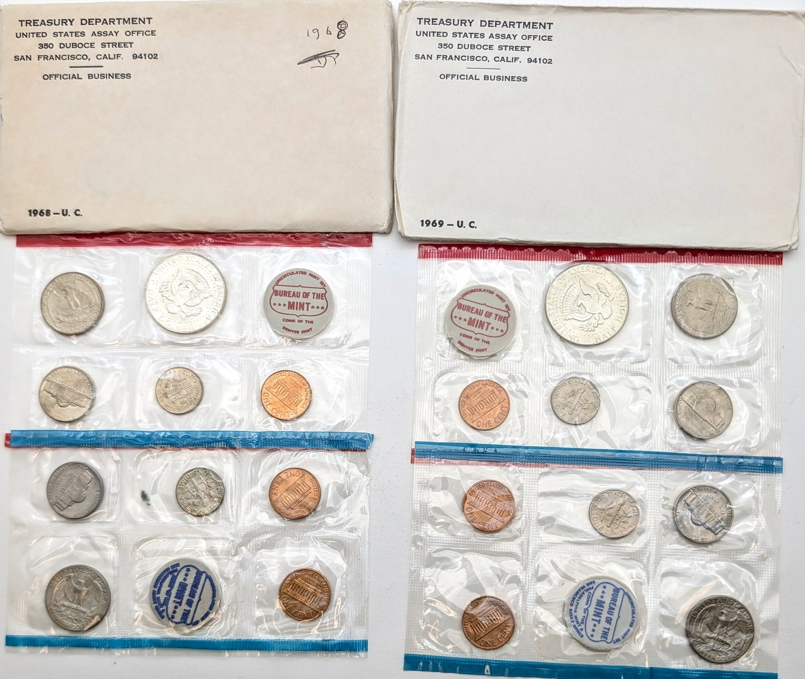 Lot of 2 US Uncirculated Sets w/ Silver JFK Half- 1968, 1969 - 2