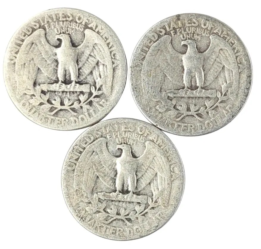 Lot of 3 Silver Washington Quarters - 1940, 1941, 1942 - 2