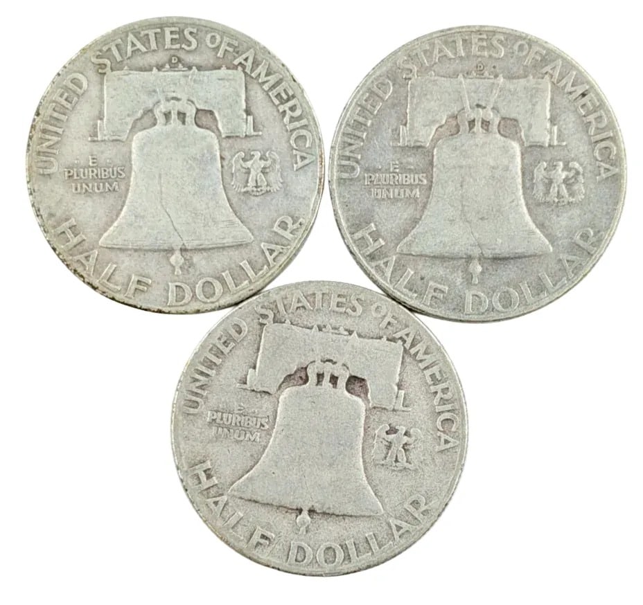 Lot of 3 Silver Franklin Half Dollars - 1949-D, 1950-D, 1951 - 2