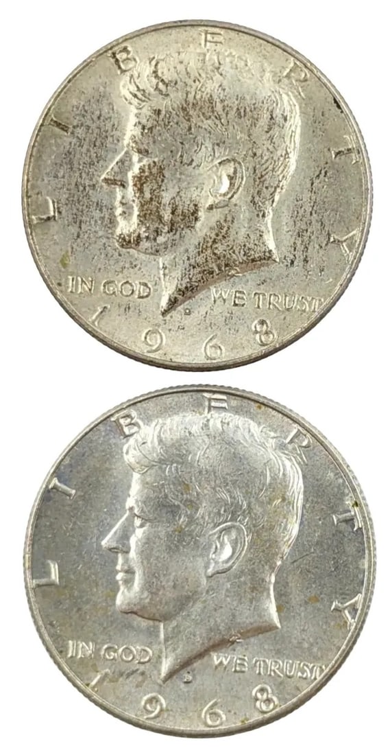 Lot of 2 Silver JFK Half Dollars- Both 1968-D (40%): _
