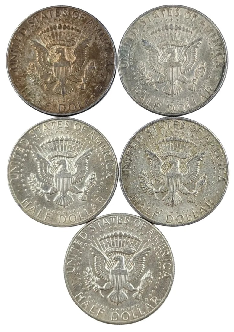 Lot of 5 Silver JFK Half Dollars- 1965-1969 (40%) - 2