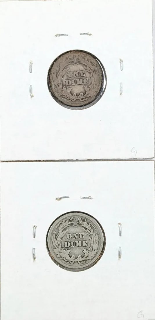 Lot of 2 Silver Barber Dimes - 1912, 1913 - 2