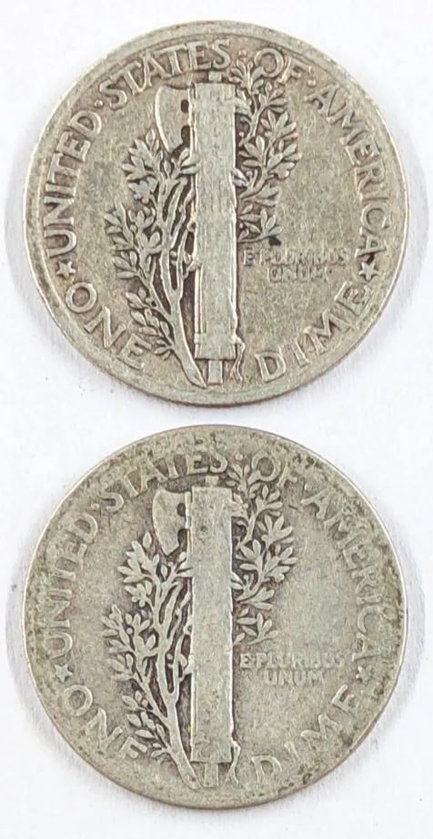 Lot of 2 Silver Mercury Dimes - 1942, 1944 - 2