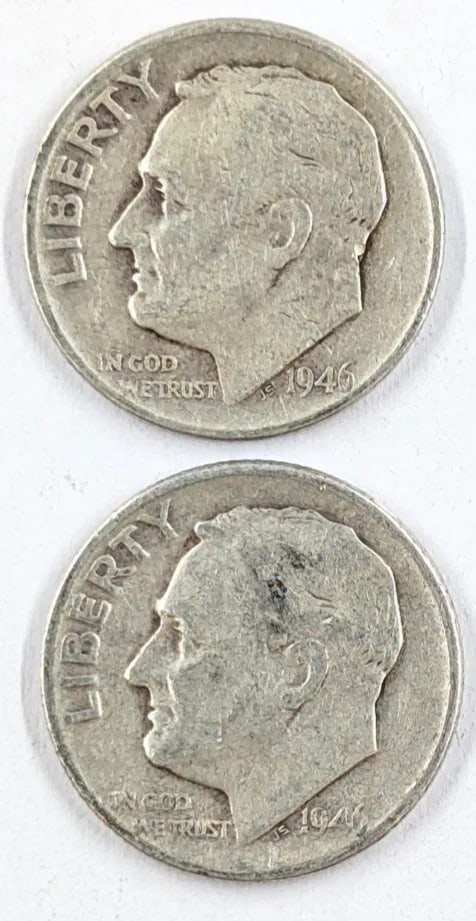 Lot of 2 Silver Roosevelt Dimes - 1946 D/P: _