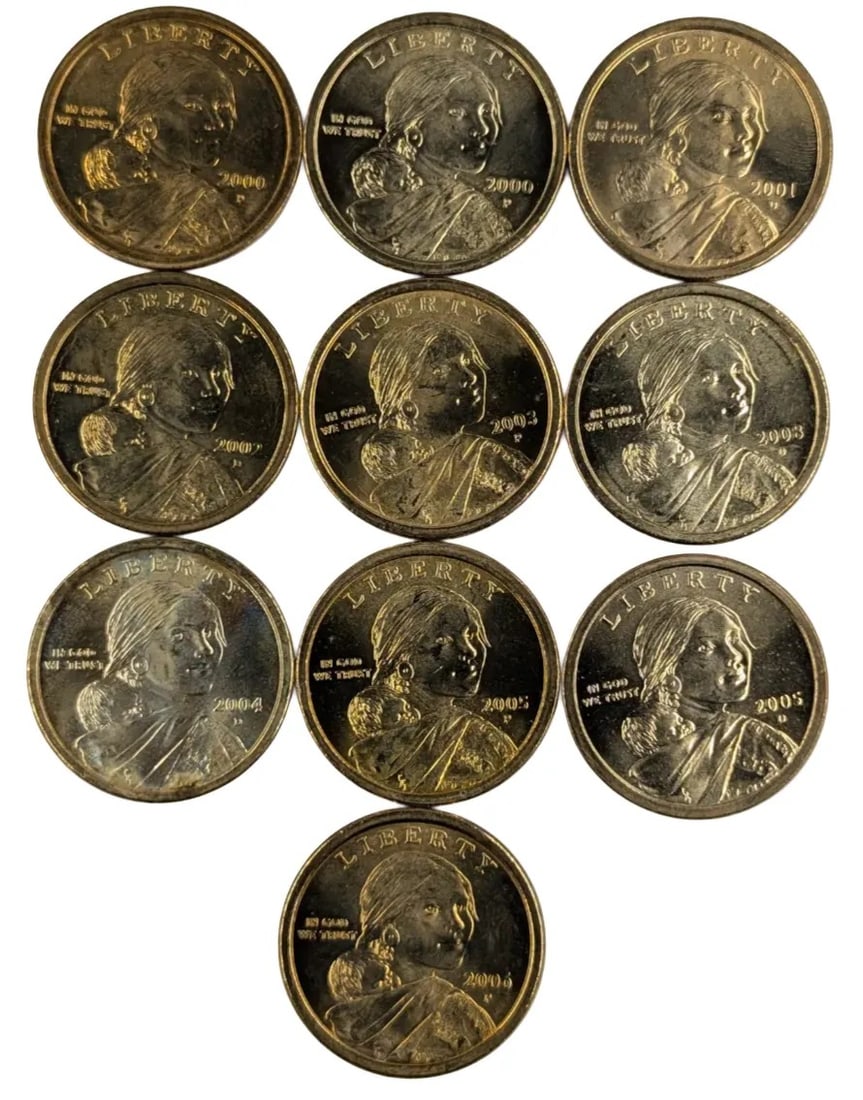Lot of 10 Sacagawea $1 Dollar Coins-2000-2006: Some Uncirculated