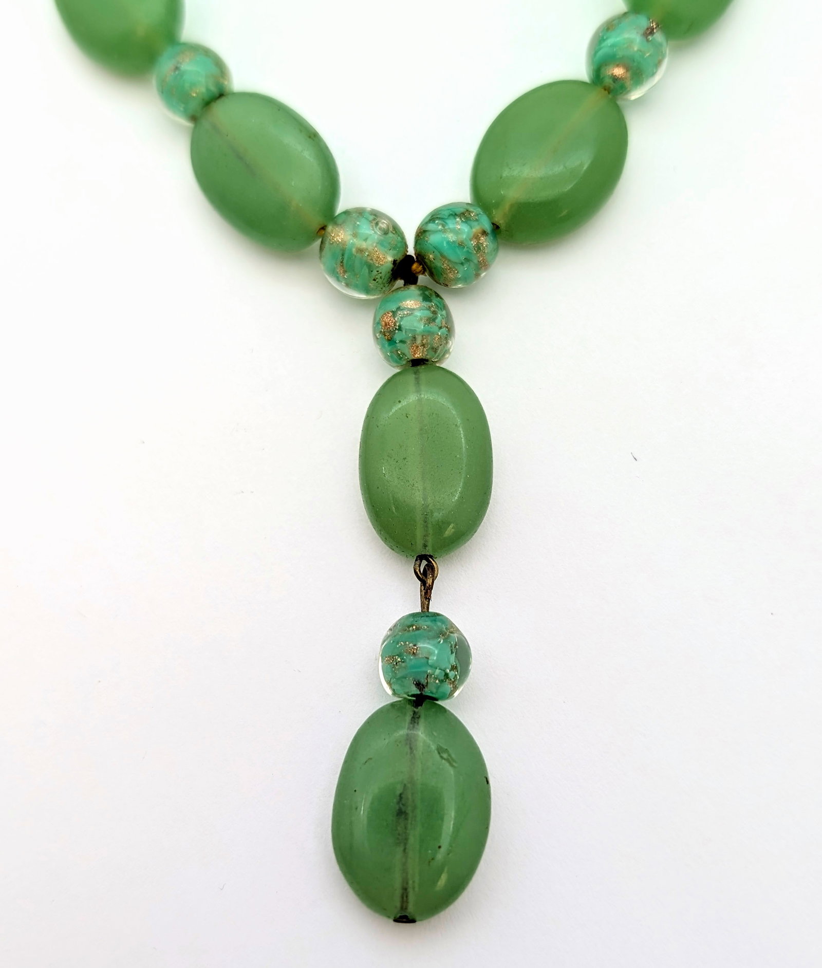 Vintage Mint Green Oval Beaded Necklace & Earring Set - 3