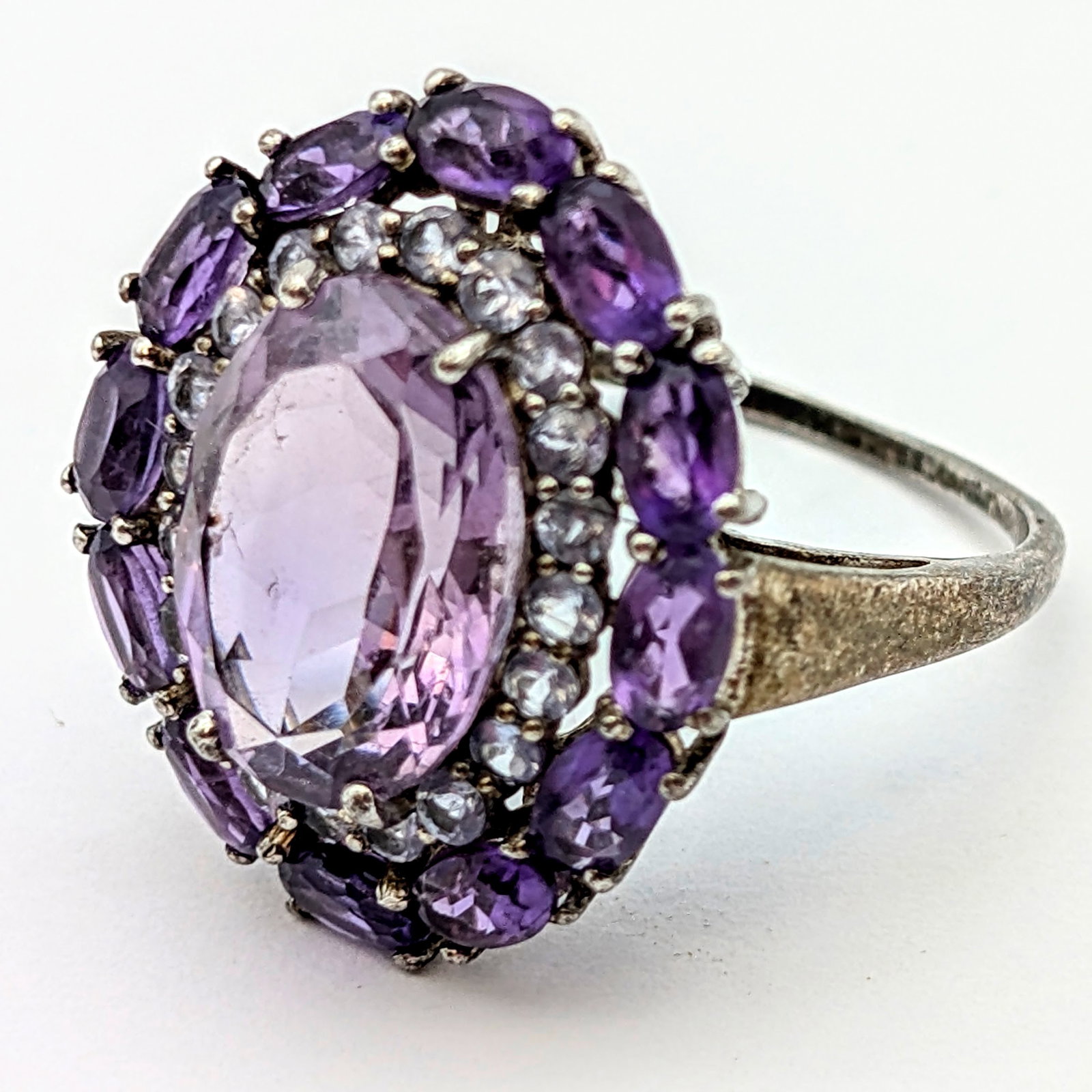 Classic Sterling Silver Cluster Cocktail Ring w/ Purple Stones - 3