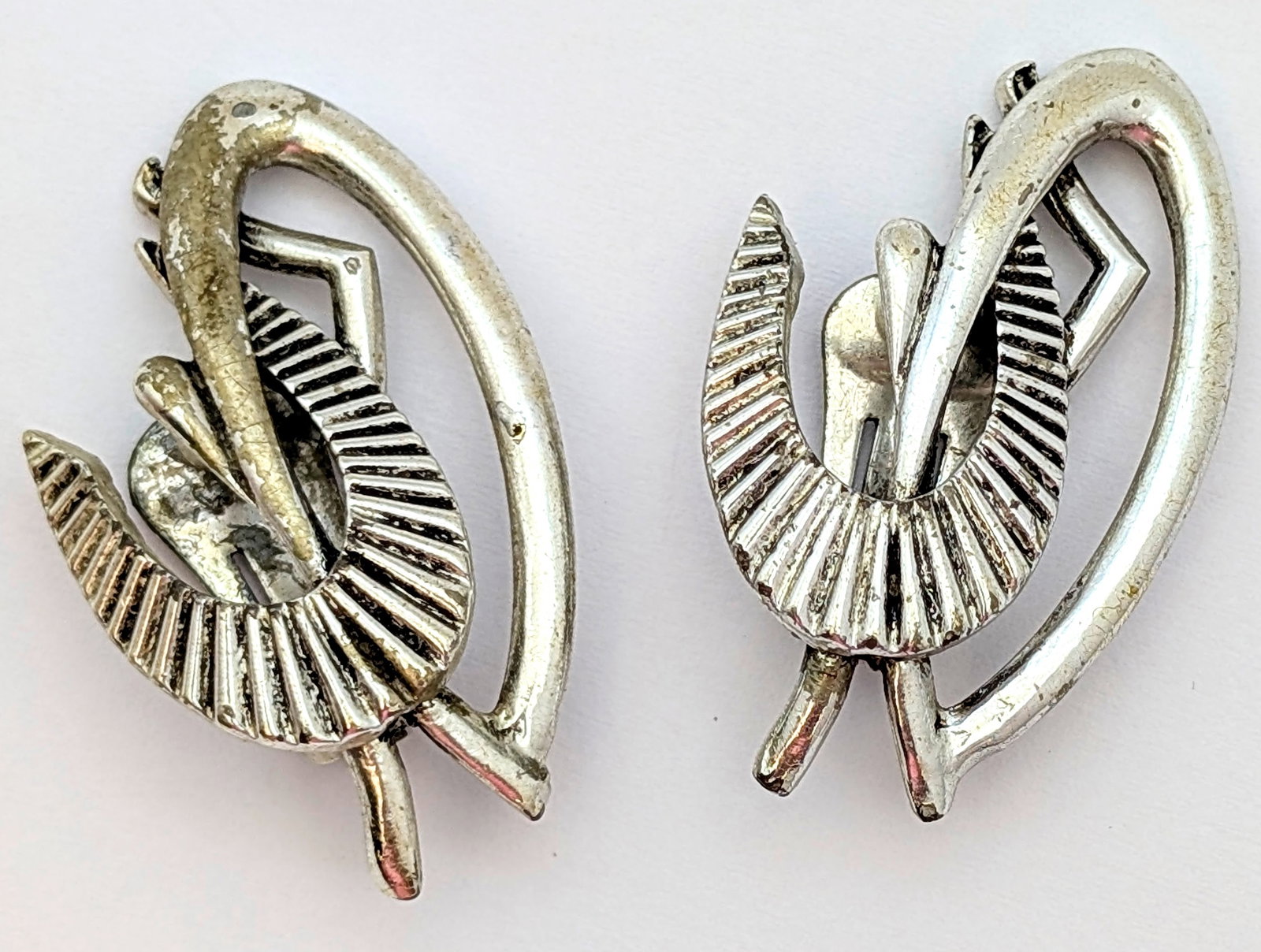Vintage Selini Sterling Silver Abstract Climber Clip On Earrings: _