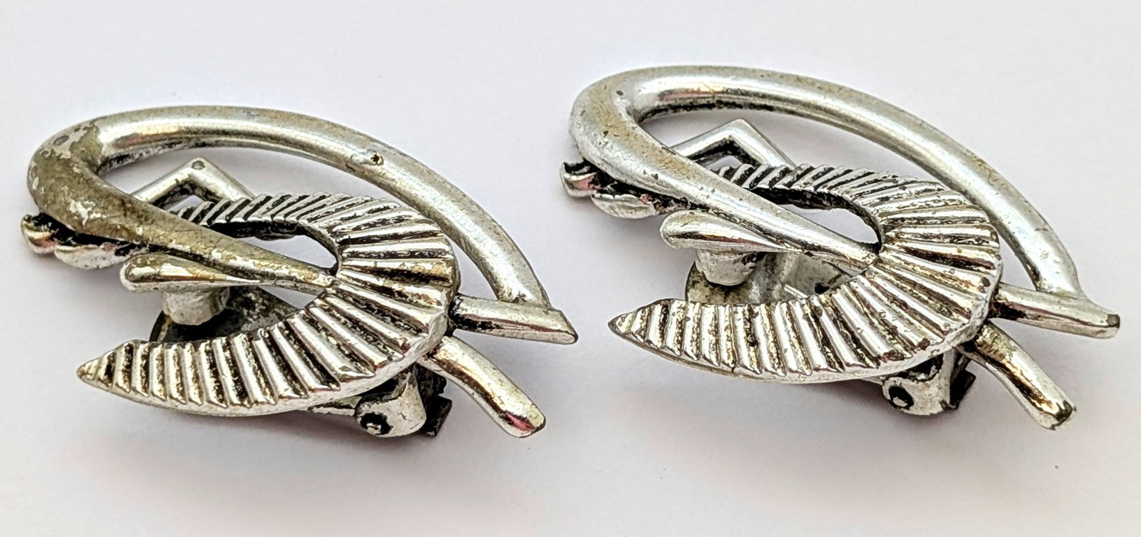 Vintage Selini Sterling Silver Abstract Climber Clip On Earrings - 2