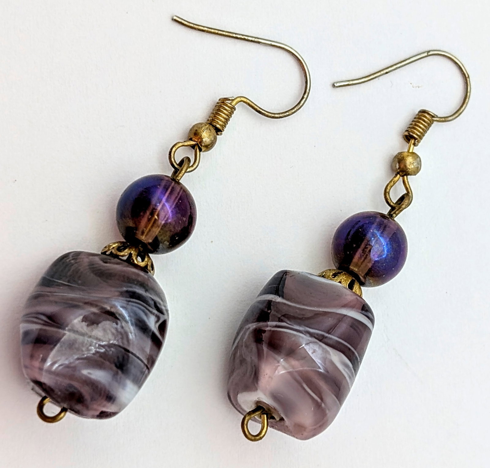 Lot of 2 Glass Beaded Earrings- Flower Design, Marble - 2