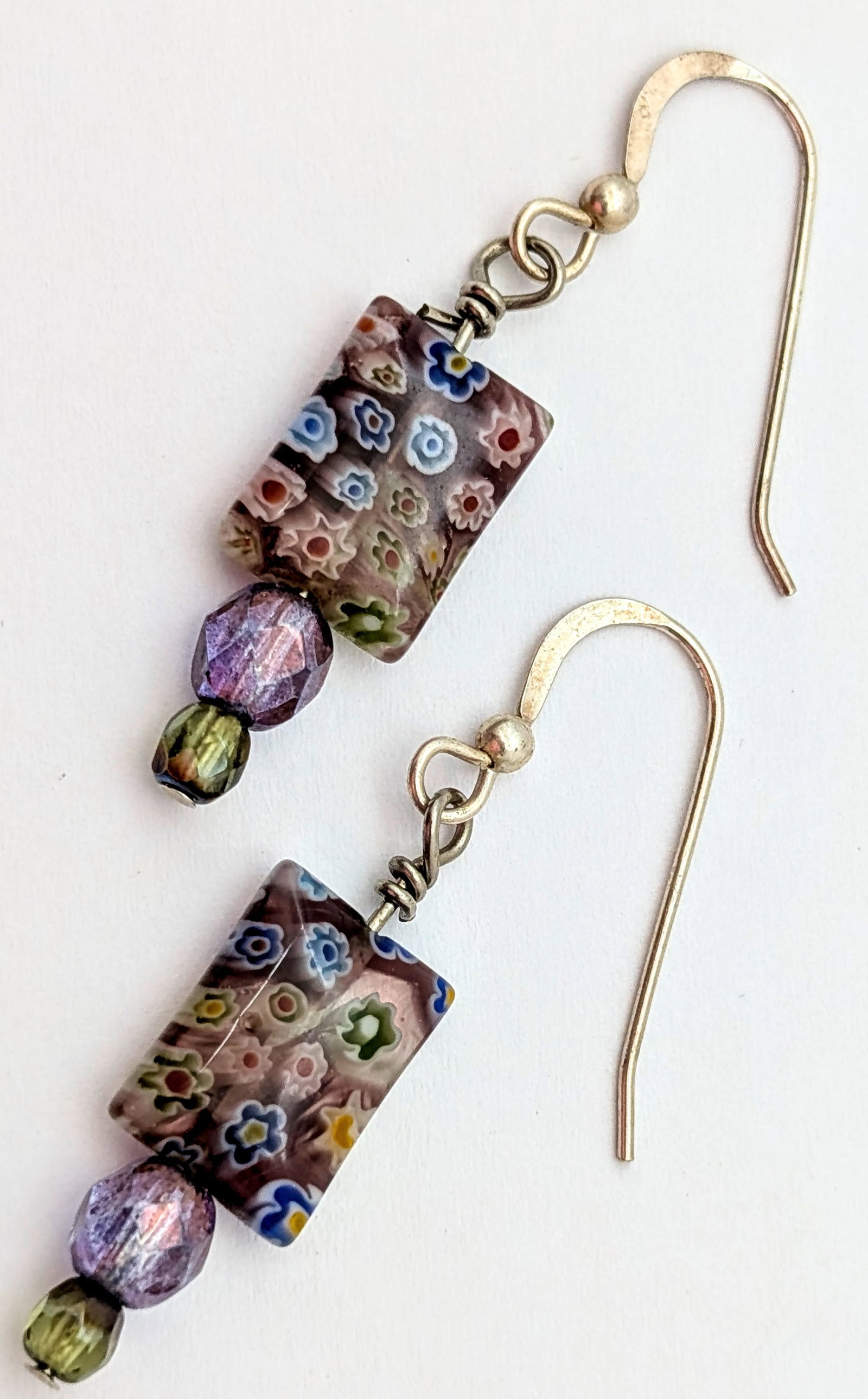 Lot of 2 Glass Beaded Earrings- Flower Design, Marble - 3